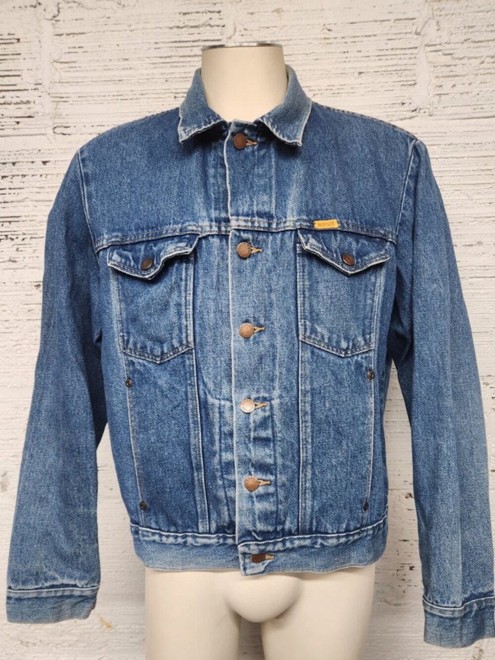Vintage Rustler Men's Size L Blue Denim Trucker/Western Jean Jacket